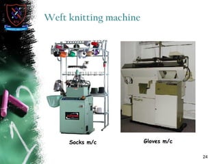 Weft knitting machine
24
Socks m/c Gloves m/c
 