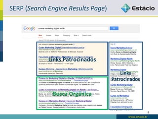 SERP	
  (Search	
  Engine	
  Results	
  Page)	
  




                   Links	
  Patrocinados	
  

                                                        Links	
  
                                                    Patrocinados	
  

                     Busca	
  Orgânica	
  

                                                                       6	
  
 