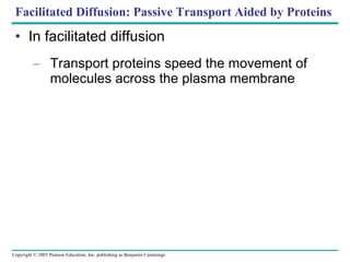 Facilitated Diffusion: Passive Transport Aided by Proteins In facilitated diffusion Transport proteins speed the movement of molecules across the plasma membrane 