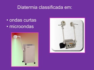 Diatermia classificada em: ondas curtas microondas 