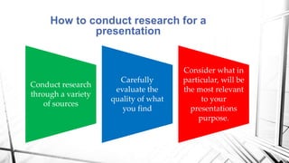 Conduct research
through a variety
of sources
Carefully
evaluate the
quality of what
you find
Consider what in
particular,...