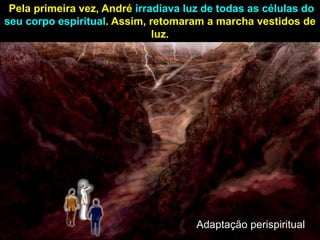 Pela primeira vez, André irradiava luz de todas as células do
seu corpo espiritual. Assim, retomaram a marcha vestidos de
luz.
Adaptação perispiritual
 