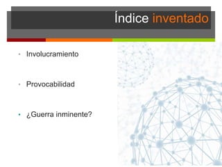 Índice inventado
• Involucramiento
• Provocabilidad
• ¿Guerra inminente?
 