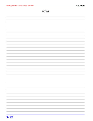 REMOÇÃO/INSTALAÇÃO DO MOTOR           CB300R


                              NOTAS




7-12
 
