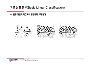 기본 선형 분류(Basic Linear Classification) 
 분류 방법의 복잡도와 일반화의 오차 관계 
데이터마이닝 : Collective Intelligence 5 
 