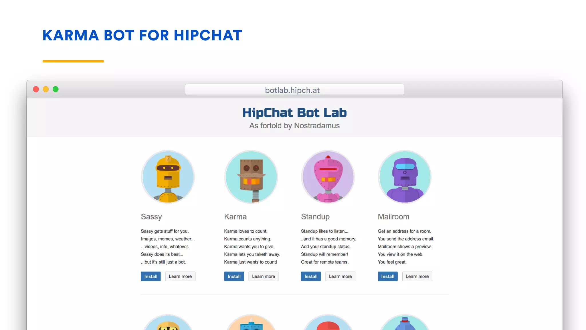 KARMA BOT FOR HIPCHAT
botlab.hipch.at
 
