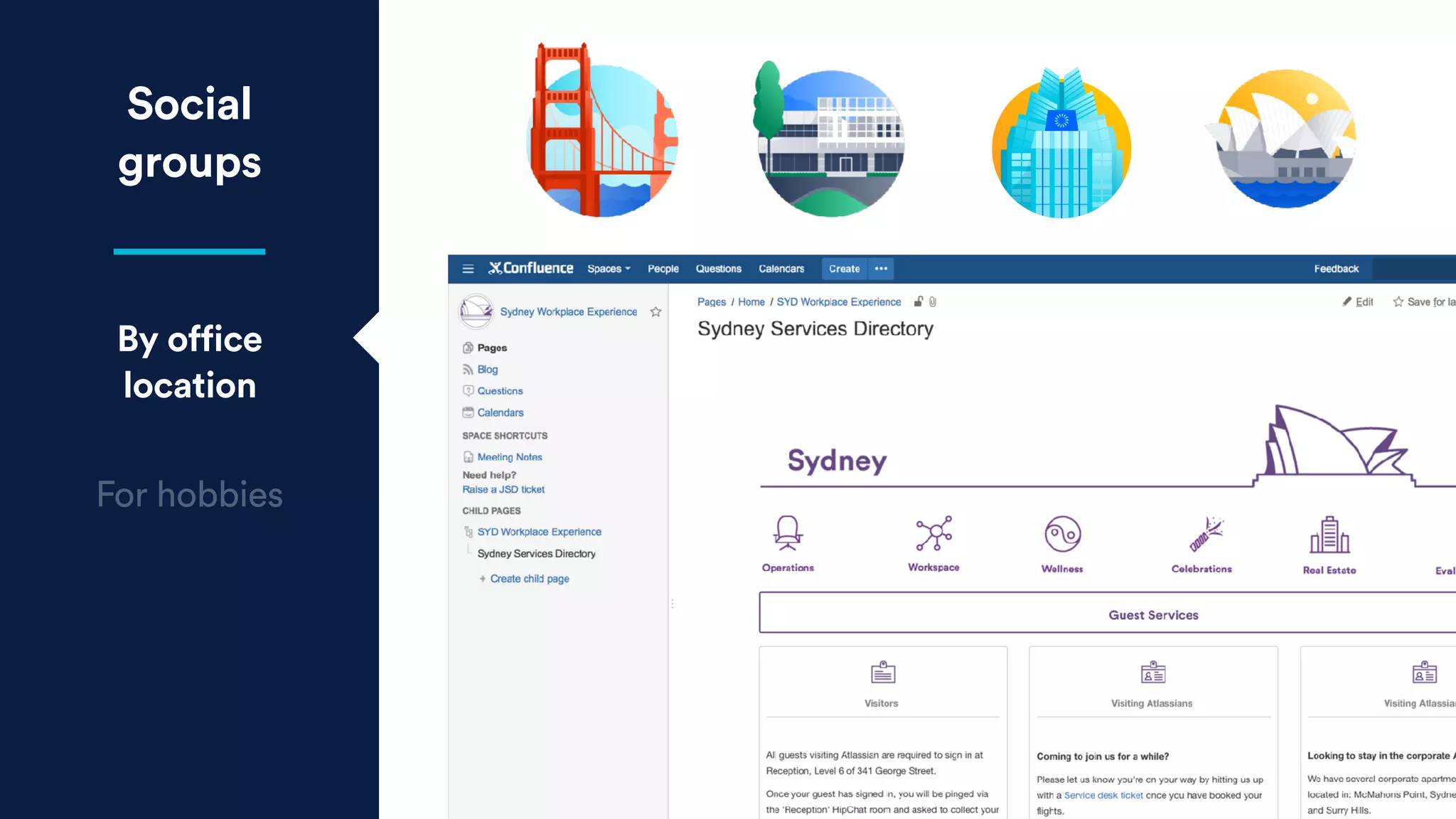 Social
groups
For hobbies
By office
location
 