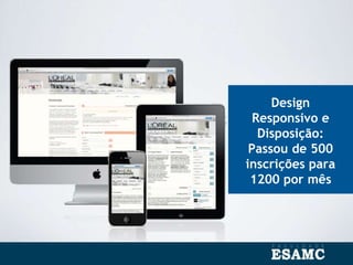 Design
Responsivo e
Disposição:
Passou de 500
inscrições para
1200 por mês
 
