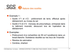 © SGS Multilab Rouen, Yvon Gervaise – CONFERENCE EXPERTISE ET CHIMIE ANALYTIQUE AVANCÉE / ESCOM – 07/02/2014

39

 