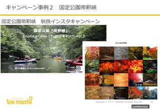 Copyright © テテマーチ株式会社 All Rights Reserved.
キャンペーン事例２ 国定公園帝釈峡
43
confidential
国定公園帝釈峡 秋旅インスタキャンペーン
 