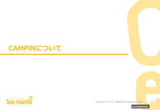Copyright © テテマーチ株式会社 All Rights Reserved.
サブタイトルが入ります。
CAMPiNについて
53
confidential
 