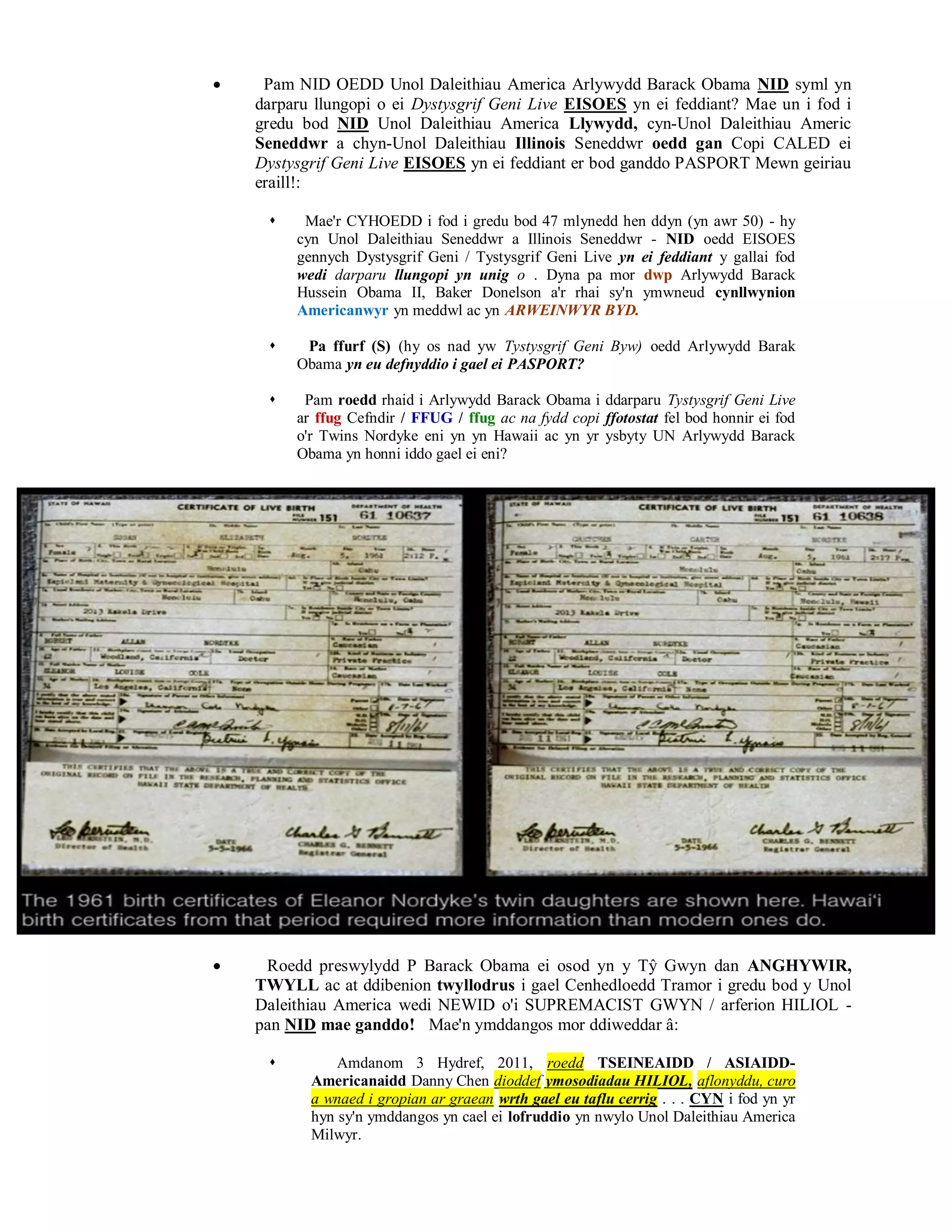     Pam NID OEDD Unol Daleithiau America Arlywydd Barack Obama NID syml yn
    darparu llungopi o ei Dystysgrif Geni Live EISOES yn ei feddiant? Mae un i fod i
    gredu bod NID Unol Daleithiau America Llywydd, cyn-Unol Daleithiau Americ
    Seneddwr a chyn-Unol Daleithiau Illinois Seneddwr oedd gan Copi CALED ei
    Dystysgrif Geni Live EISOES yn ei feddiant er bod ganddo PASPORT Mewn geiriau
    eraill!:

         Mae'r CYHOEDD i fod i gredu bod 47 mlynedd hen ddyn (yn awr 50) - hy
         cyn Unol Daleithiau Seneddwr a Illinois Seneddwr - NID oedd EISOES
         gennych Dystysgrif Geni / Tystysgrif Geni Live yn ei feddiant y gallai fod
         wedi darparu llungopi yn unig o . Dyna pa mor dwp Arlywydd Barack
         Hussein Obama II, Baker Donelson a'r rhai sy'n ymwneud cynllwynion
         Americanwyr yn meddwl ac yn ARWEINWYR BYD.

         Pa ffurf (S) (hy os nad yw Tystysgrif Geni Byw) oedd Arlywydd Barak
         Obama yn eu defnyddio i gael ei PASPORT?

         Pam roedd rhaid i Arlywydd Barack Obama i ddarparu Tystysgrif Geni Live
         ar ffug Cefndir / FFUG / ffug ac na fydd copi ffotostat fel bod honnir ei fod
         o'r Twins Nordyke eni yn yn Hawaii ac yn yr ysbyty UN Arlywydd Barack
         Obama yn honni iddo gael ei eni?




    Roedd preswylydd P Barack Obama ei osod yn y Tŷ Gwyn dan ANGHYWIR,
    TWYLL ac at ddibenion twyllodrus i gael Cenhedloedd Tramor i gredu bod y Unol
    Daleithiau America wedi NEWID o'i SUPREMACIST GWYN / arferion HILIOL -
    pan NID mae ganddo! Mae'n ymddangos mor ddiweddar â:

              Amdanom 3 Hydref, 2011, roedd TSEINEAIDD / ASIAIDD-
           Americanaidd Danny Chen dioddef ymosodiadau HILIOL, aflonyddu, curo
           a wnaed i gropian ar graean wrth gael eu taflu cerrig . . . CYN i fod yn yr
           hyn sy'n ymddangos yn cael ei lofruddio yn nwylo Unol Daleithiau America
           Milwyr.
 