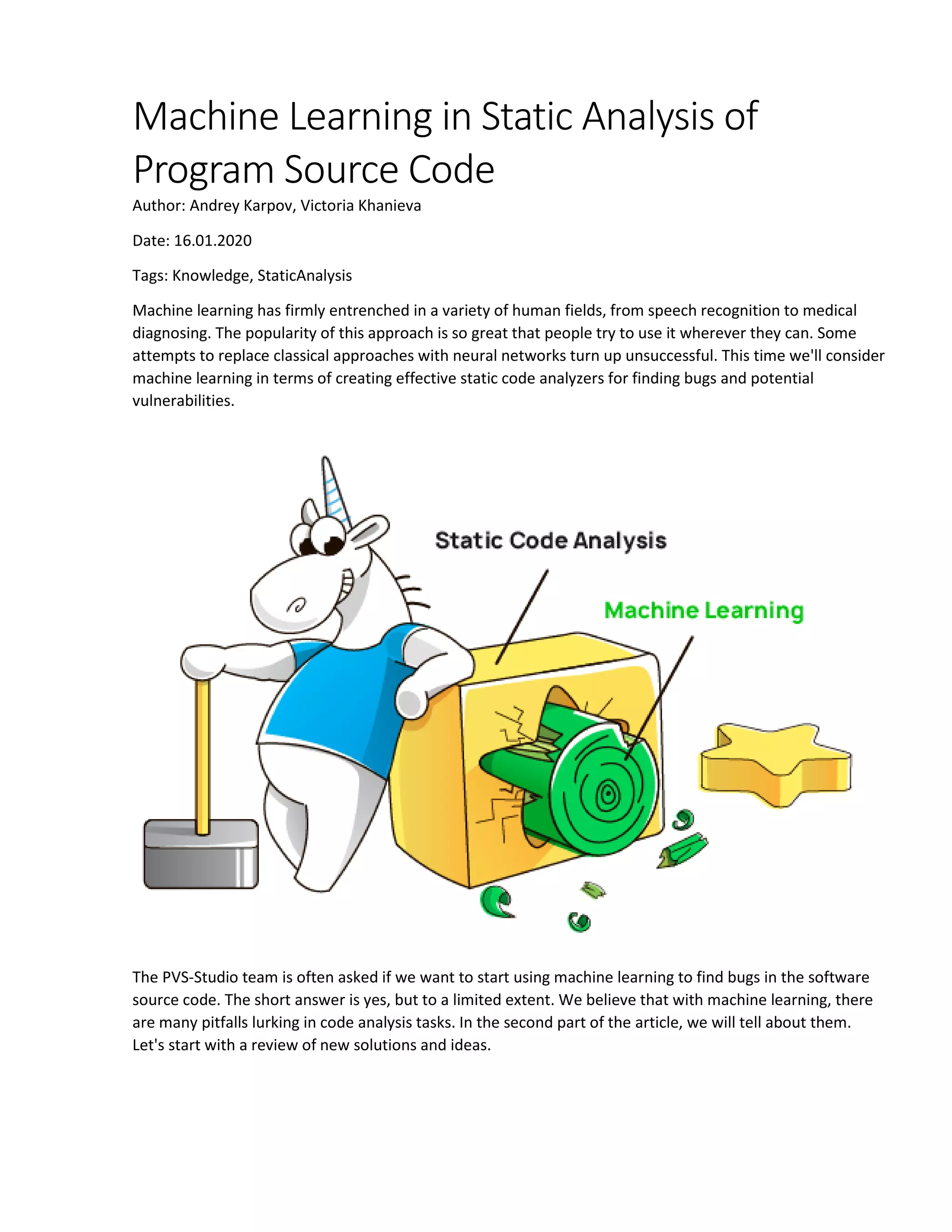 Machine Learning in Static Analysis of Program Source Code | PDF