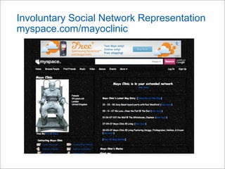 Involuntary Social Network Representation
myspace.com/mayoclinic
 