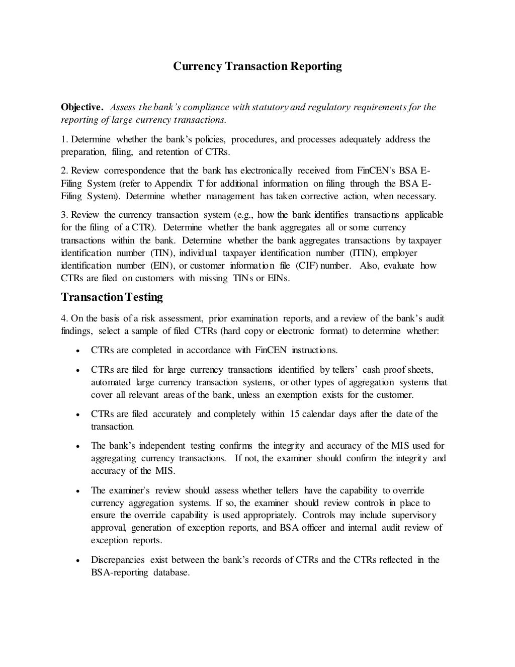 Currency Transaction Reporting