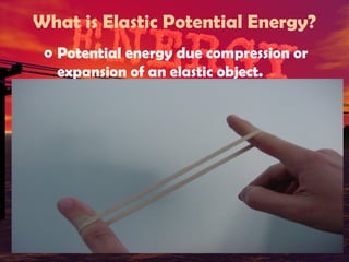 What is Elastic Potential Energy?
o Potential energy due compression or
expansion of an elastic object.

Notice the ball compressing
and expanding

 