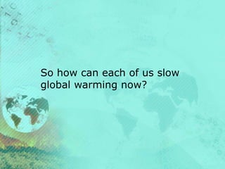 So how can each of us slow
global warming now?
 