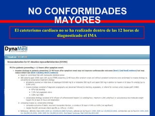 NO CONFORMIDADES
MAYORES
El cateterismo cardiaco no se ha realizado dentro de las 12 horas de
diagnosticado el IMA
 
