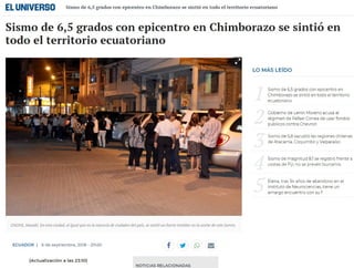 EPICENTRO SÍSMICO DE 6,5 GRADOS EN CUMANDÁ - CHIMBORAZO 