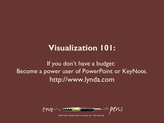 Picture rights are visible with a right click
so you can see usage rules.
Visualization 101:
 