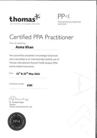 Thomas PPA Certificate. | PDF