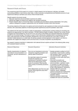 Quicksand Design Studio | Sanitation Research Project | Research Outline – July 2010

Research Goals and Focus

The overar...