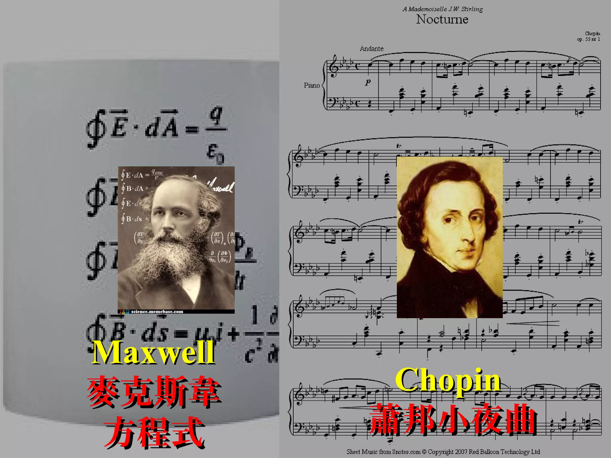 MaxwellMaxwell
麥克斯韋麥克斯韋
方程式方程式
ChopinChopin
蕭邦小夜曲蕭邦小夜曲
 