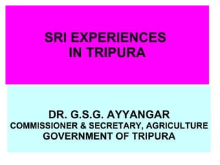 SRI EXPERIENCES  IN TRIPURA DR. G.S.G. AYYANGAR COMMISSIONER & SECRETARY, AGRICULTURE GOVERNMENT OF TRIPURA 