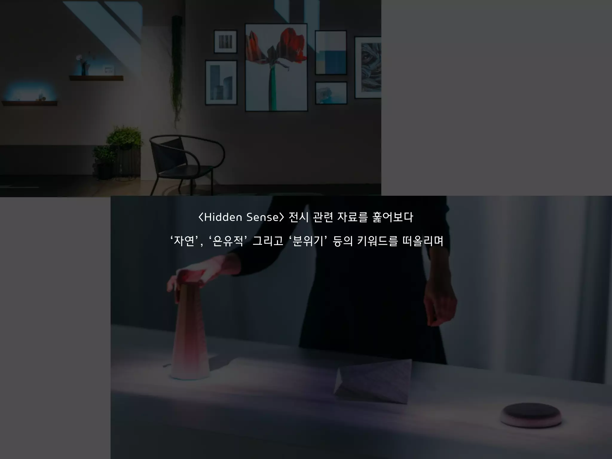 <Hidden Sense> 전시 관련 자료를 훑어보다
‘자연’, ‘은유적’ 그리고 ‘분위기’ 등의 키워드를 떠올리며
 