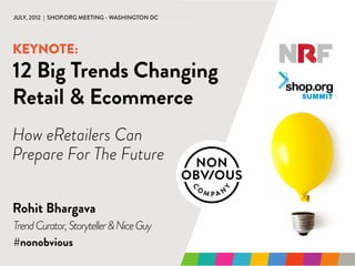 JULY, 2012 | SHOP.ORG MEETING - WASHINGTON DC
Rohit Bhargava
KEYNOTE:
12 Big Trends Changing
Retail & Ecommerce
TrendCurat...