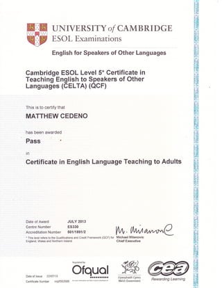 Celta Transcript matthew-cedeno-celta-certificate | PDF