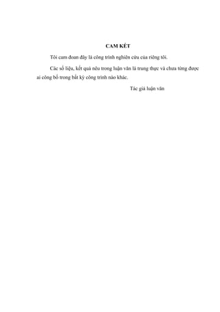 CAM KẾT
Tôi cam đoan đây là công trình nghiên cứu của riêng tôi.
Các số liệu, kết quả nêu trong luận văn là trung thực và chưa từng được
ai công bố trong bất kỳ công trình nào khác.
Tác giả luận văn
 