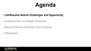 Agenda
• Job/Resume Search Challenges and Opportunity
• Analytics Zoo and BigDL Overview
• Resume Search Analytics Zoo Solution
• Takeaways
 