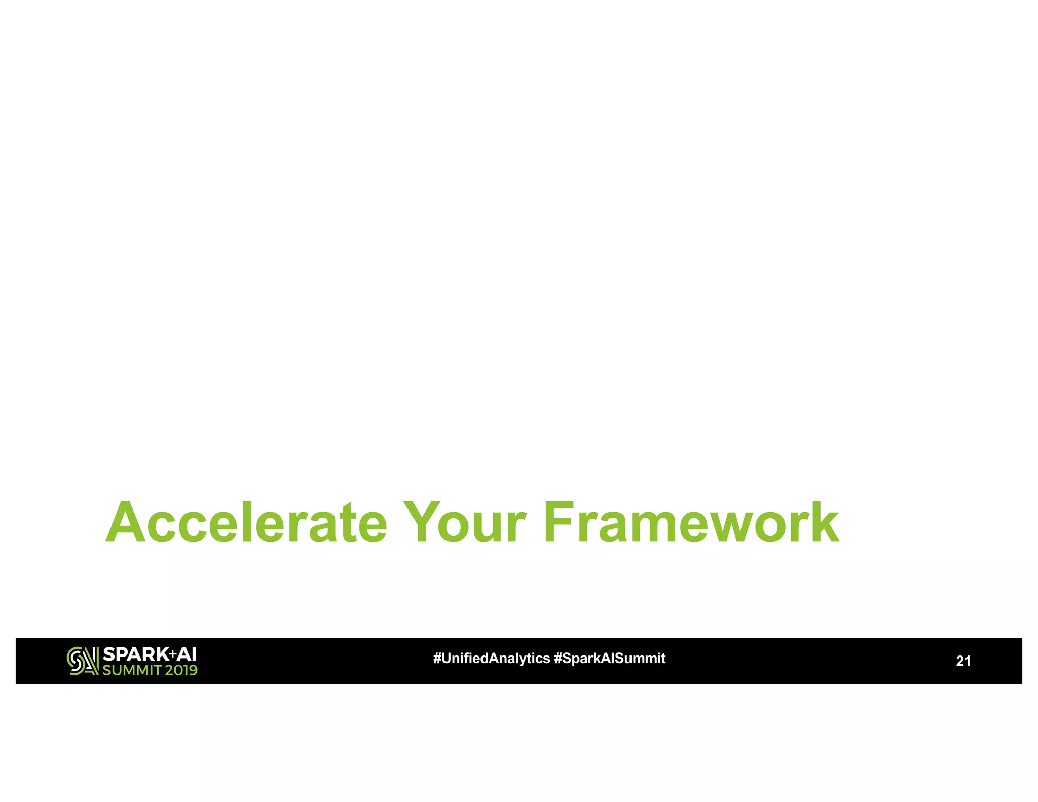 Accelerate Your Framework
21#UnifiedAnalytics #SparkAISummit
 