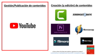 ¿Cómo utilizar YouTube pata publicar y gestionar tus vídeos?
Conocimientos y habilidades para desarrollar la competencia d...