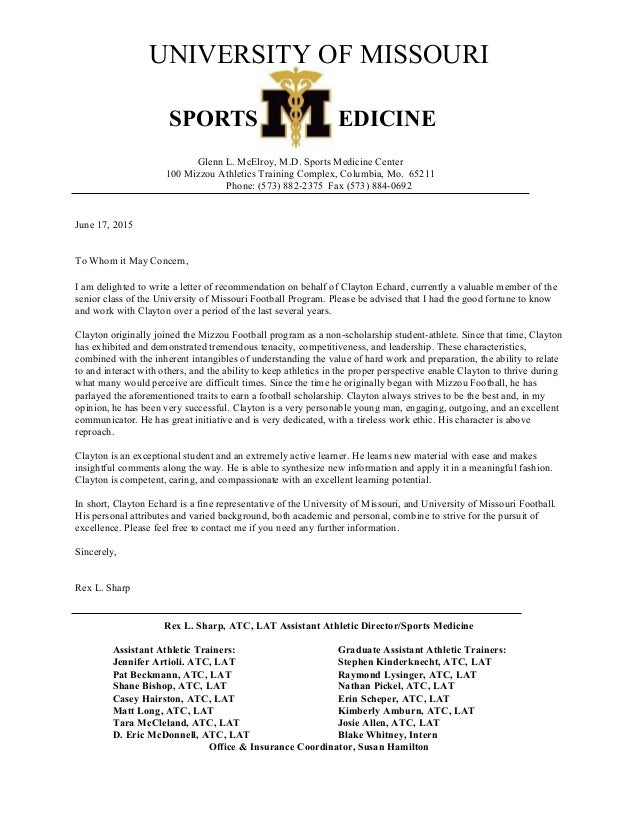 letter of recommendation sports recommendation letter