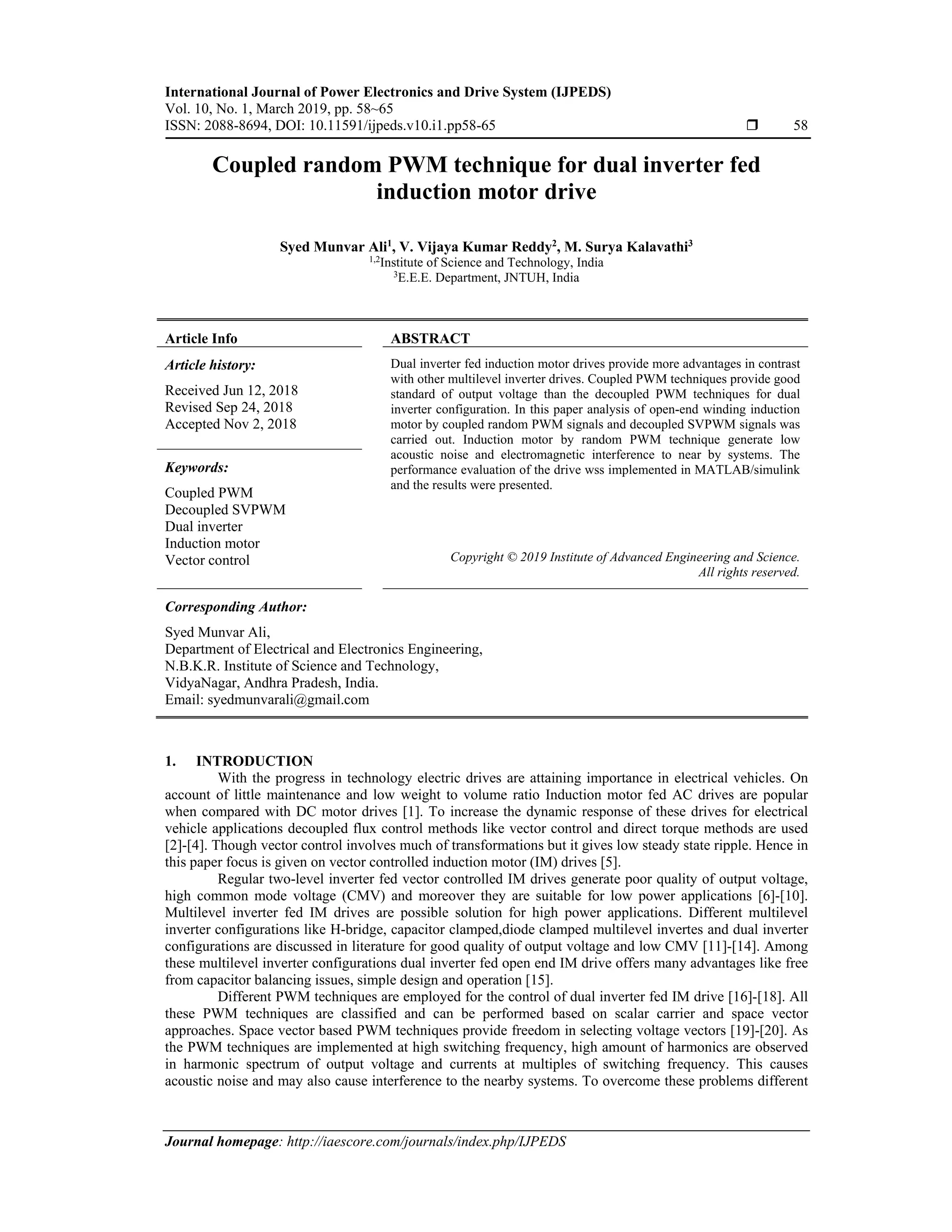 Coupled random PWM technique for dual inverter fed induction motor ...