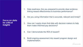 Focus on data
for critical
insights
1. Data readiness: Are you prepared to provide clear evidence
linking reward effective...