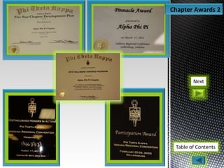 Chapter Awards 2
Table of Contents
Next
 