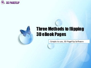 Three Methods to flipping
3D eBook Pages
- Simple to use, 3D PageFlip Software
 