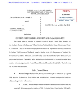 UNITED STATES DISTRICT COURT
SOUTHERN DISTRICT OF INDIANA
INDIANAPOLIS DIVISION
UNITED STATES OF AMERICA, )
)
Plaintiff, )...