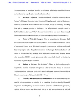 7
Government’s use of such legal remedies to collect the defendant’s financial obligation
and hereby waives any objection ...
