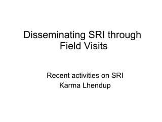 Disseminating SRI through  Field Visits Recent activities on SRI Karma Lhendup 