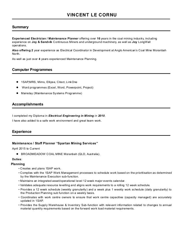 resume vincent le cornu detailed resume mining