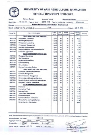 Official Transcript of Record (MBA)