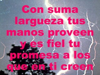 Con suma largueza tus manos proveen y es fiel tu promesa a los que en ti creen 