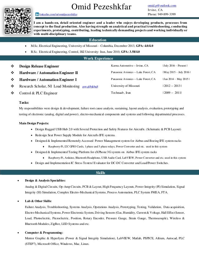 omid pezeshkfar resume 2016