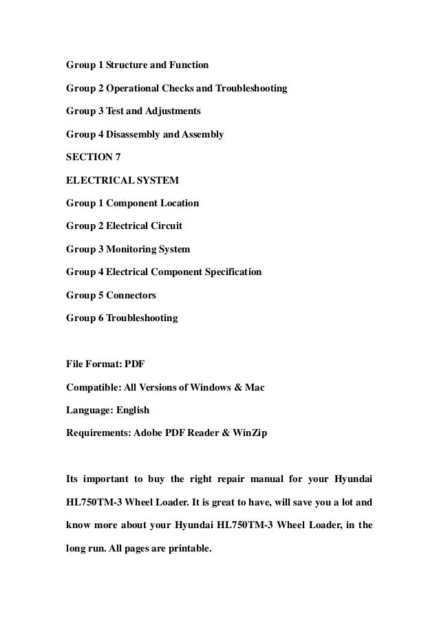 Hyundai HL750TM-3 Wheel Loader Service Repair Workshop Manual DOWNLOAD