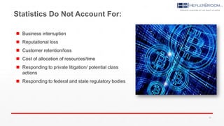 Statistics Do Not Account For:
 Business interruption
 Reputational loss
 Customer retention/loss
 Cost of allocation of resources/time
 Responding to private litigation/ potential class
actions
 Responding to federal and state regulatory bodies
20
 