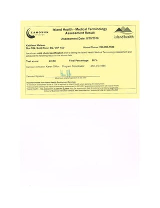 Camosun Medical Terminoloy Certificate - Aug 30 2016